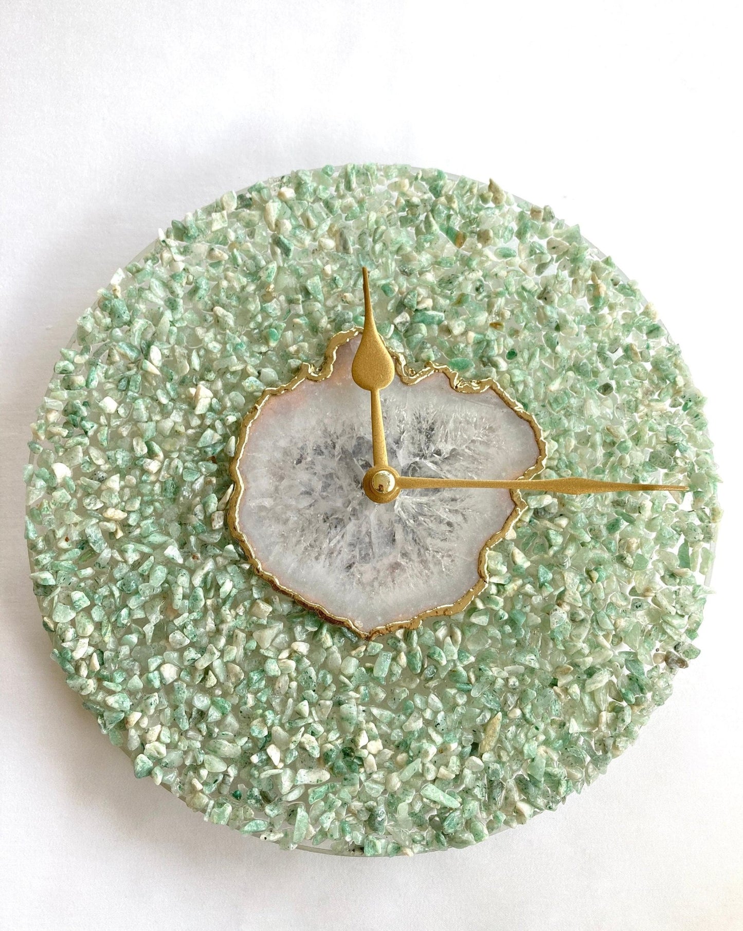 10" Diameter Large Light Green Crystal With White Agate Wall Clock - BOUTIQUEAMINESHOP.onlin
