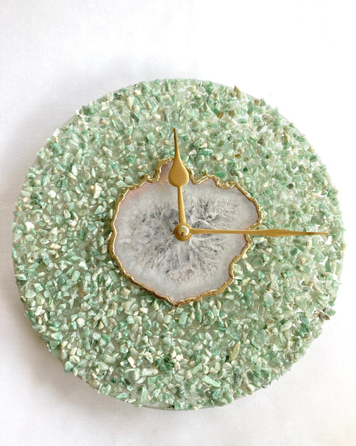 10" Diameter Large Light Green Crystal With White Agate Wall Clock - BOUTIQUEAMINESHOP.onlin