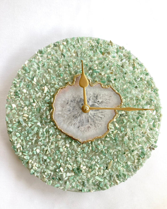 10" Diameter Large Light Green Crystal With White Agate Wall Clock - BOUTIQUEAMINESHOP.onlin