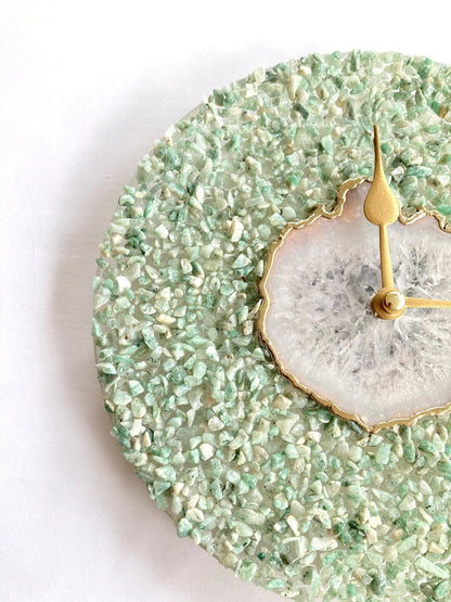 10" Diameter Large Light Green Crystal With White Agate Wall Clock - BOUTIQUEAMINESHOP.onlin