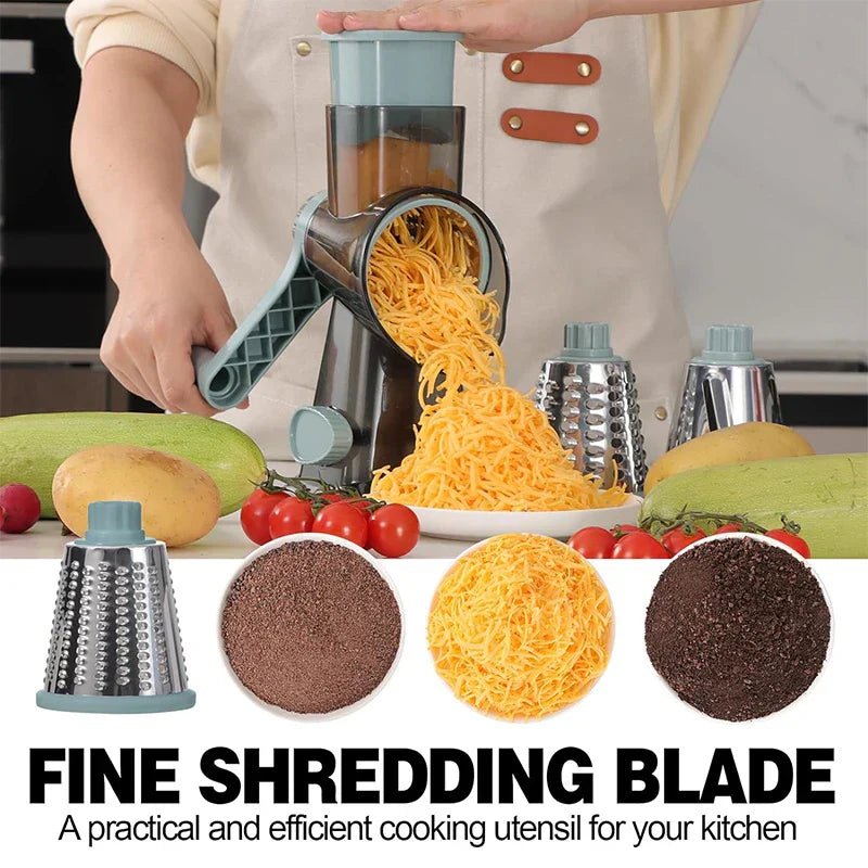 3 - in - 1 Rotary Cheese Grater – Versatile Manual Vegetable Slicer & Nut Grinder (Blue) - BOUTIQUEAMINESHOP.onlin