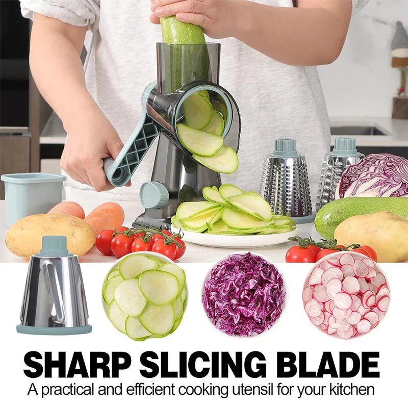 3 - in - 1 Rotary Cheese Grater – Versatile Manual Vegetable Slicer & Nut Grinder (Blue) - BOUTIQUEAMINESHOP.onlin