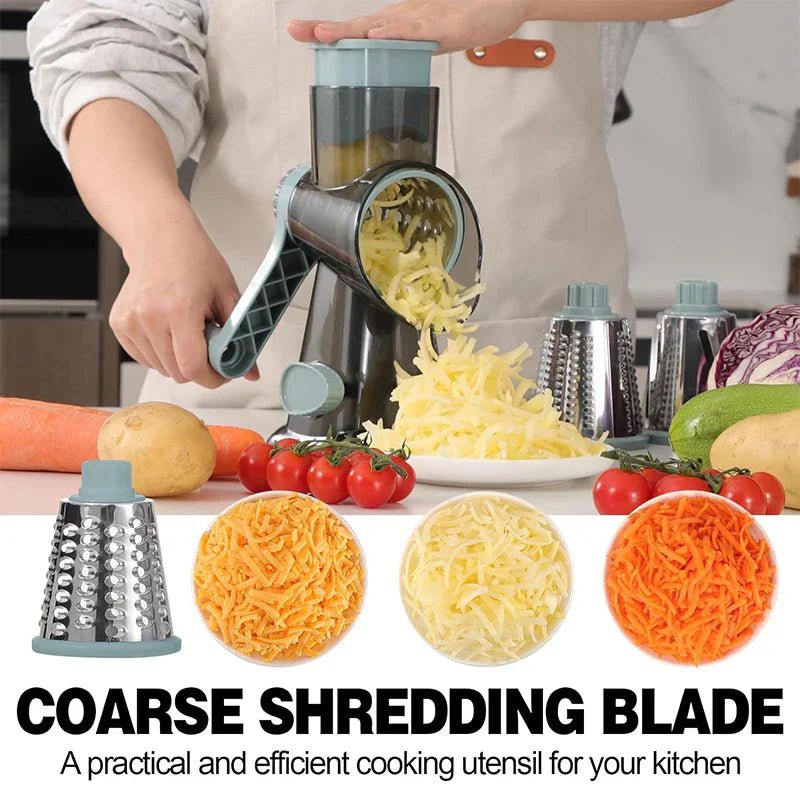 3 - in - 1 Rotary Cheese Grater – Versatile Manual Vegetable Slicer & Nut Grinder (Blue) - BOUTIQUEAMINESHOP.onlin