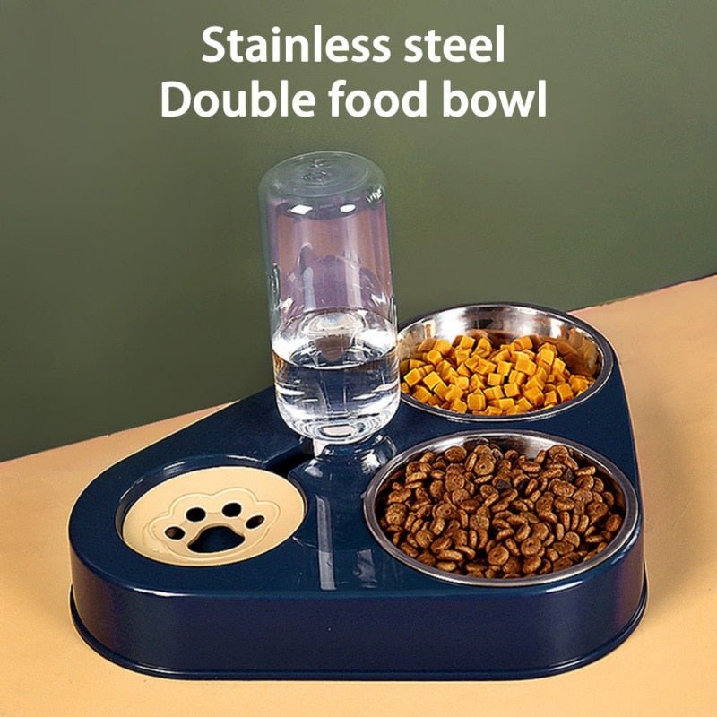 500ML Dog Bowl Cat Feeder Bowl With Dog Water Bottle Automatic Drinking Pet Bowl Cat Food Bowl Pet Stainless Steel Double 3 Bowl - BOUTIQUEAMINESHOP.onlin