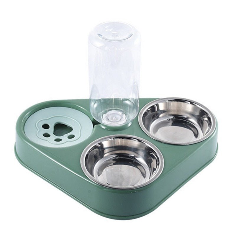 500ML Dog Bowl Cat Feeder Bowl With Dog Water Bottle Automatic Drinking Pet Bowl Cat Food Bowl Pet Stainless Steel Double 3 Bowl - BOUTIQUEAMINESHOP.onlin