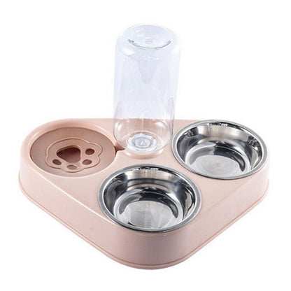 500ML Dog Bowl Cat Feeder Bowl With Dog Water Bottle Automatic Drinking Pet Bowl Cat Food Bowl Pet Stainless Steel Double 3 Bowl - BOUTIQUEAMINESHOP.onlin