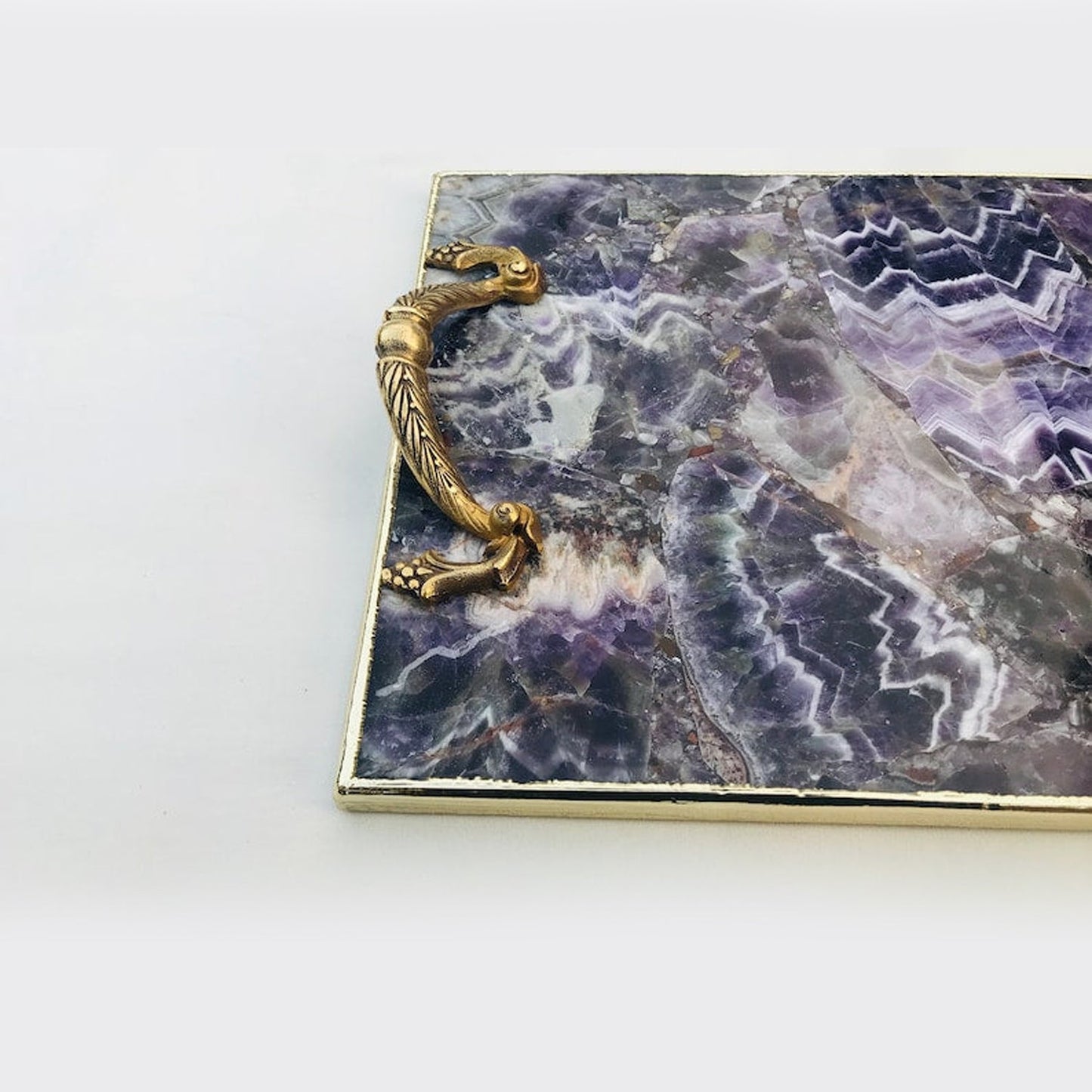 Amethyst Agate Serving Tray With Brass Handles - BOUTIQUEAMINESHOP.onlin