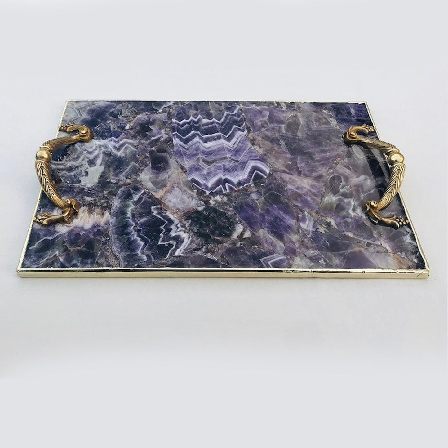 Amethyst Agate Serving Tray With Brass Handles - BOUTIQUEAMINESHOP.onlin