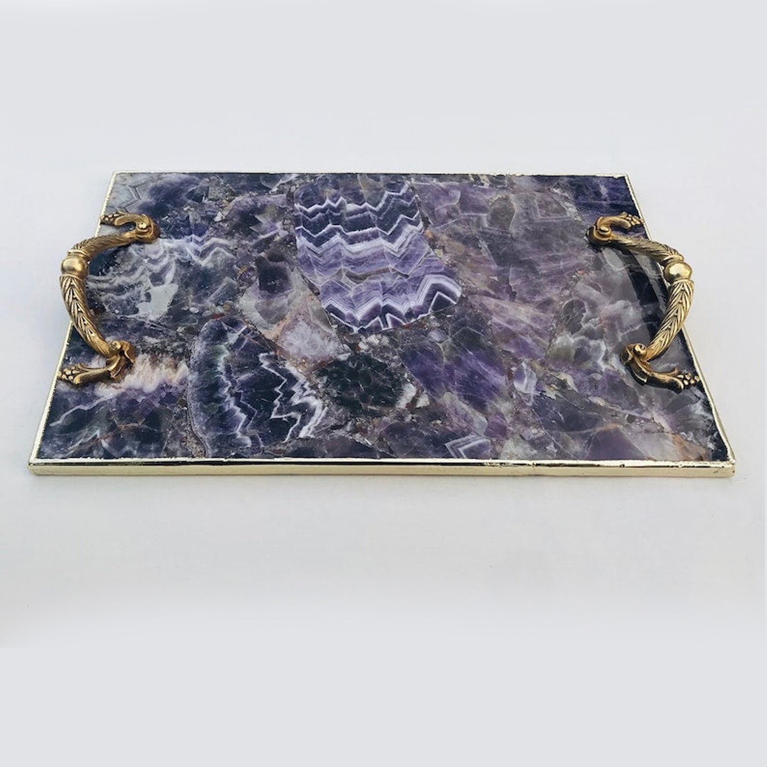 Amethyst Agate Serving Tray With Brass Handles - BOUTIQUEAMINESHOP.onlin
