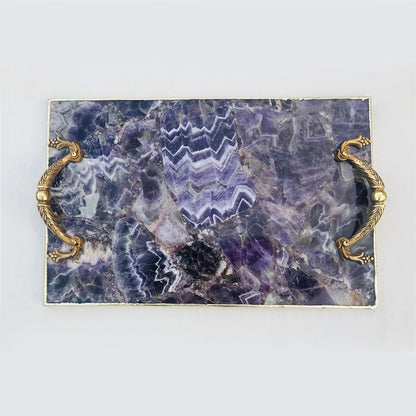 Amethyst Agate Serving Tray With Brass Handles - BOUTIQUEAMINESHOP.onlin