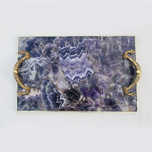 Amethyst Agate Serving Tray With Brass Handles - BOUTIQUEAMINESHOP.onlin