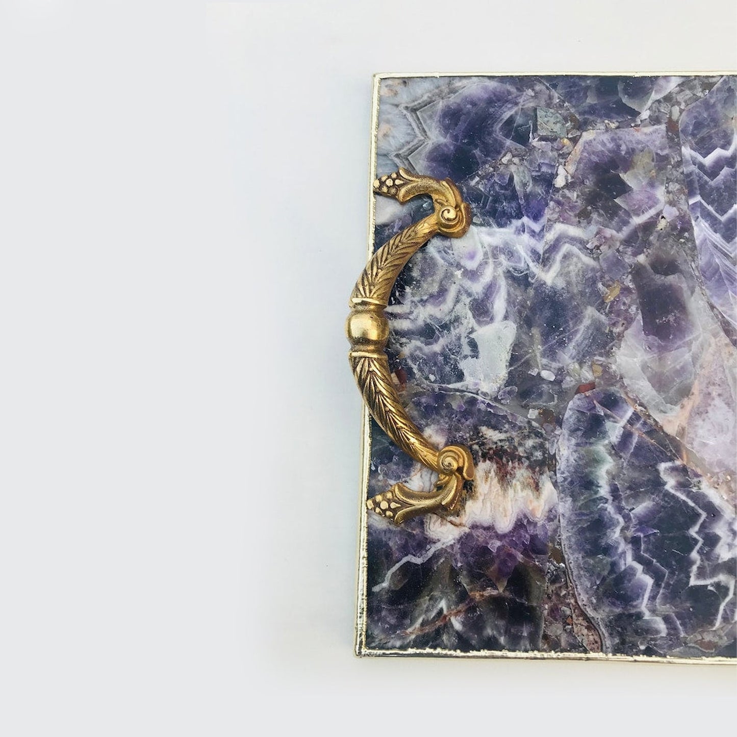 Amethyst Agate Serving Tray With Brass Handles - BOUTIQUEAMINESHOP.onlin