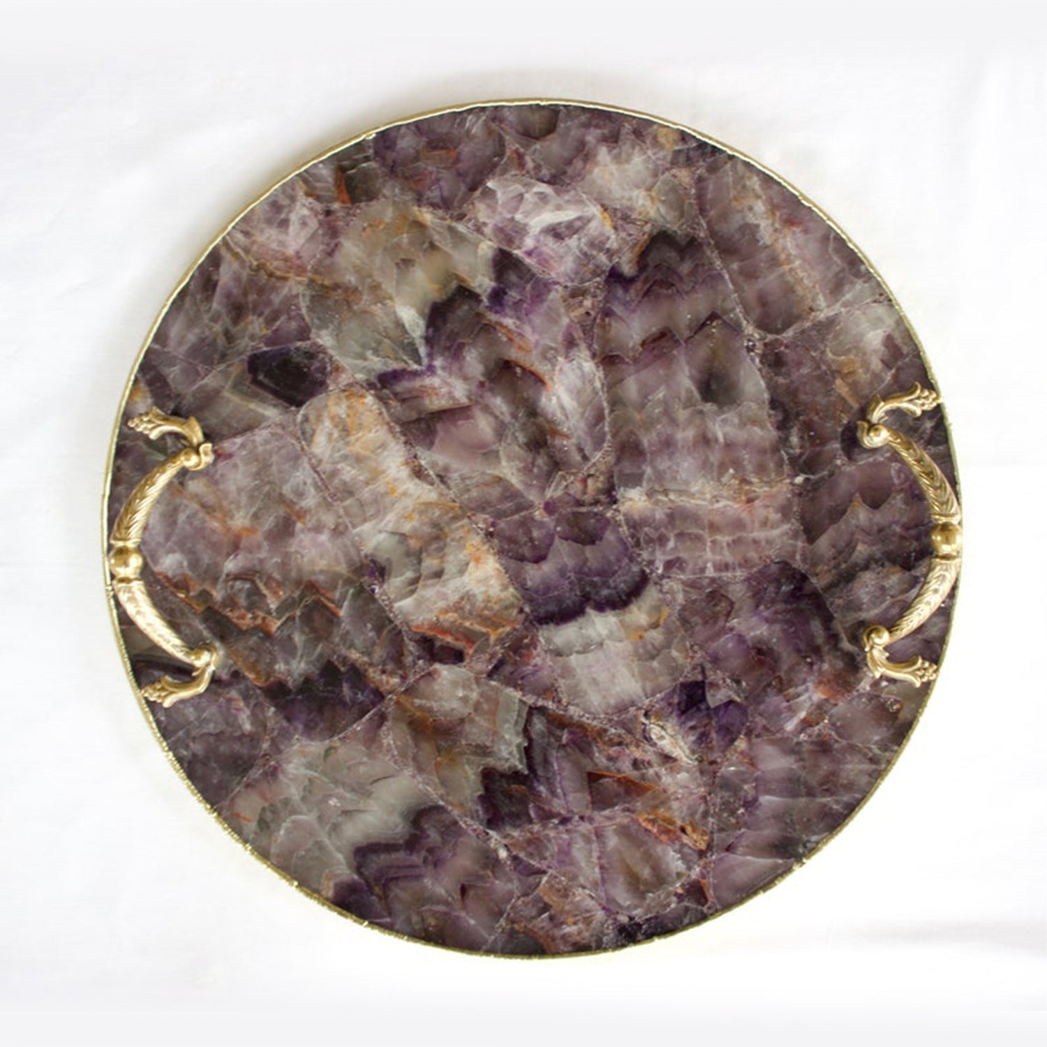Amethyst Agate Serving Tray With Brass Handles | Circular - BOUTIQUEAMINESHOP.onlin