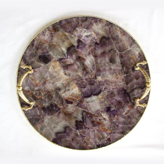 Amethyst Agate Serving Tray With Brass Handles | Circular - BOUTIQUEAMINESHOP.onlin