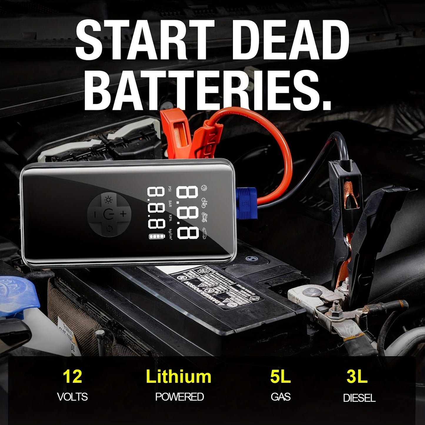 Car Battery Starter Kit with Air Compressor (7 - in - 1) - BOUTIQUEAMINESHOP.onlin
