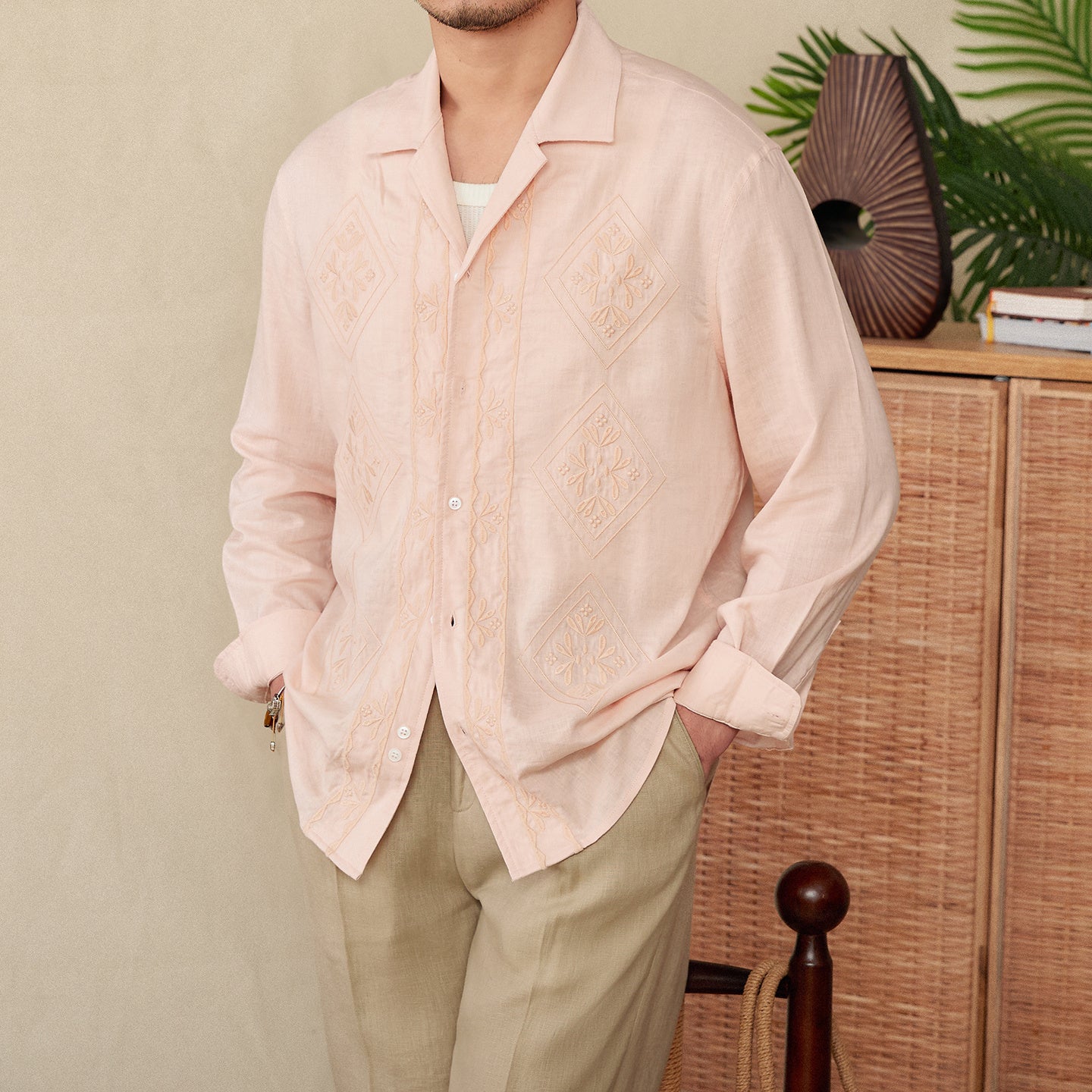 Cotton And Linen Thin Embroidery Cuban Collar Long Sleeve Sunscreen Shirt - BOUTIQUEAMINESHOP.onlin