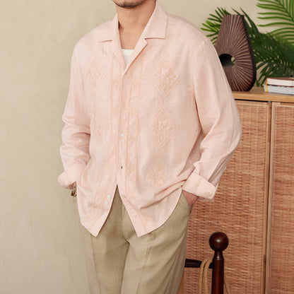 Cotton And Linen Thin Embroidery Cuban Collar Long Sleeve Sunscreen Shirt - BOUTIQUEAMINESHOP.onlin