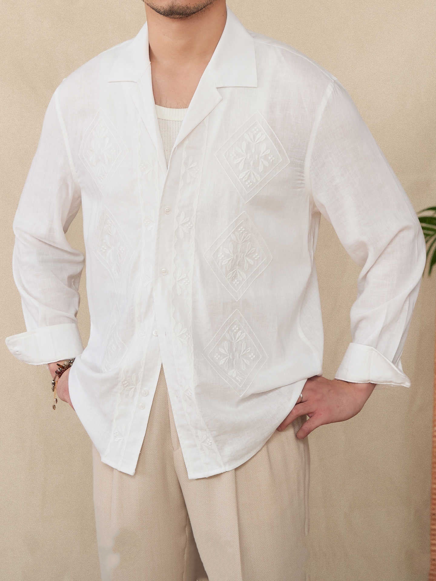 Cotton And Linen Thin Embroidery Cuban Collar Long Sleeve Sunscreen Shirt - BOUTIQUEAMINESHOP.onlin