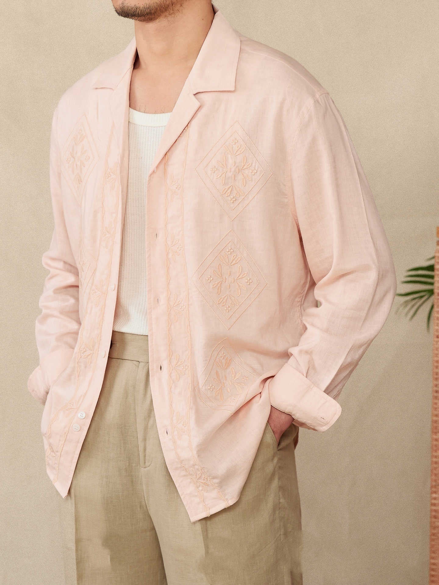 Cotton And Linen Thin Embroidery Cuban Collar Long Sleeve Sunscreen Shirt - BOUTIQUEAMINESHOP.onlin