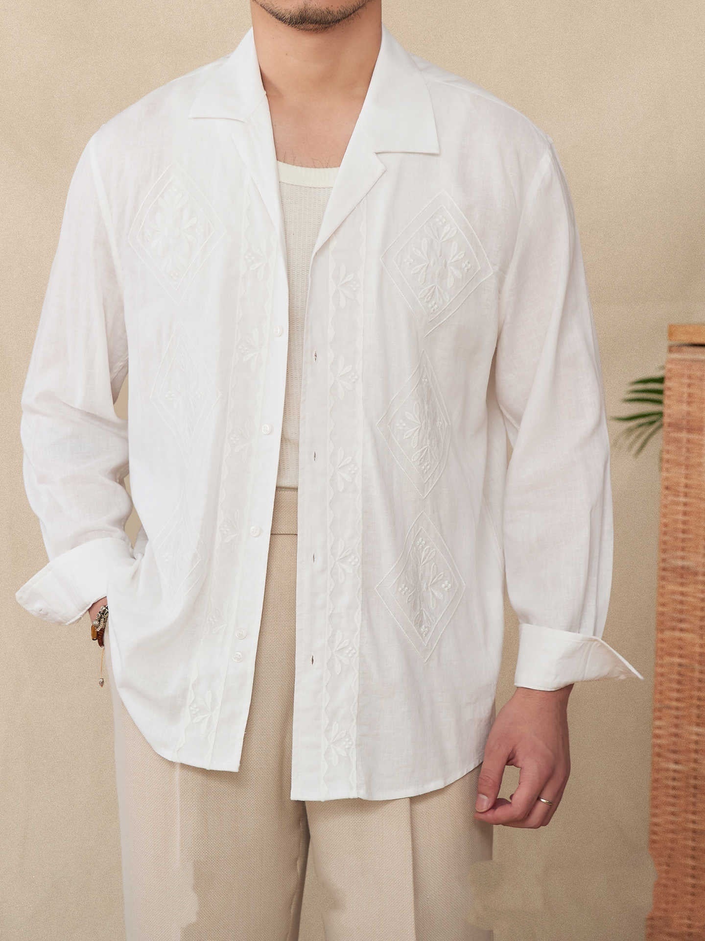 Cotton And Linen Thin Embroidery Cuban Collar Long Sleeve Sunscreen Shirt - BOUTIQUEAMINESHOP.onlin
