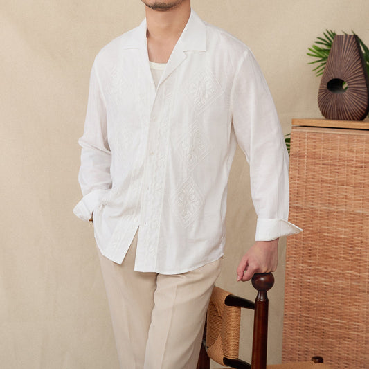 Cotton And Linen Thin Embroidery Cuban Collar Long Sleeve Sunscreen Shirt - BOUTIQUEAMINESHOP.onlin
