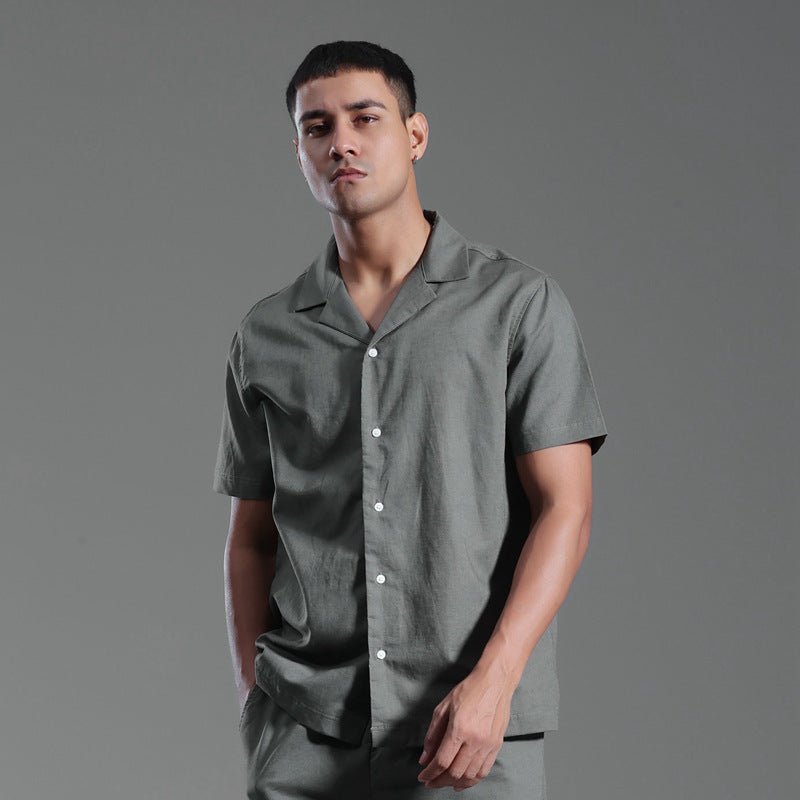 Cuban Collar Linen Cotton Blended Short - sleeved Shirt - BOUTIQUEAMINESHOP.onlin