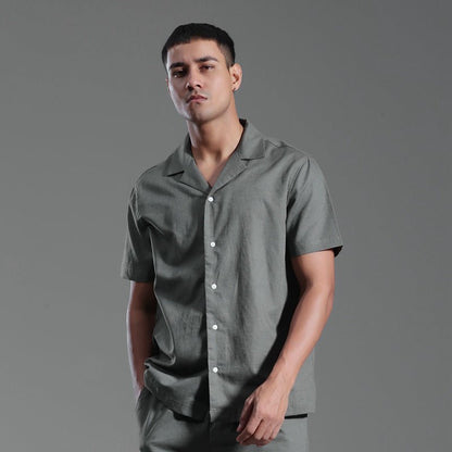 Cuban Collar Linen Cotton Blended Short - sleeved Shirt - BOUTIQUEAMINESHOP.onlin