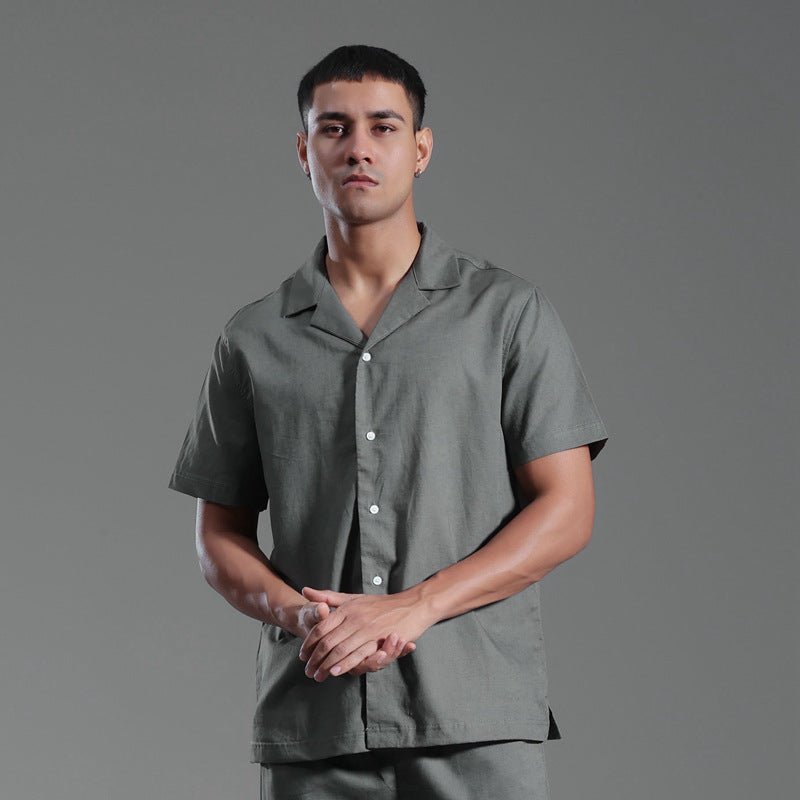 Cuban Collar Linen Cotton Blended Short - sleeved Shirt - BOUTIQUEAMINESHOP.onlin