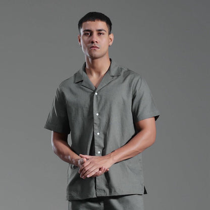 Cuban Collar Linen Cotton Blended Short - sleeved Shirt - BOUTIQUEAMINESHOP.onlin