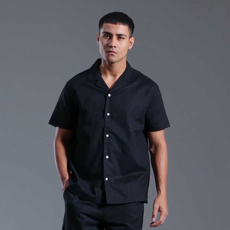 Cuban Collar Linen Cotton Blended Short - sleeved Shirt - BOUTIQUEAMINESHOP.onlin