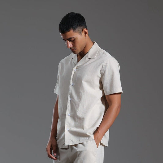 Cuban Collar Linen Cotton Blended Short - sleeved Shirt - BOUTIQUEAMINESHOP.onlin
