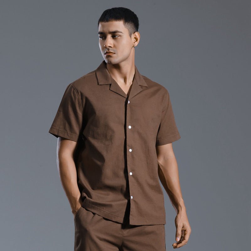Cuban Collar Linen Cotton Blended Short - sleeved Shirt - BOUTIQUEAMINESHOP.onlin