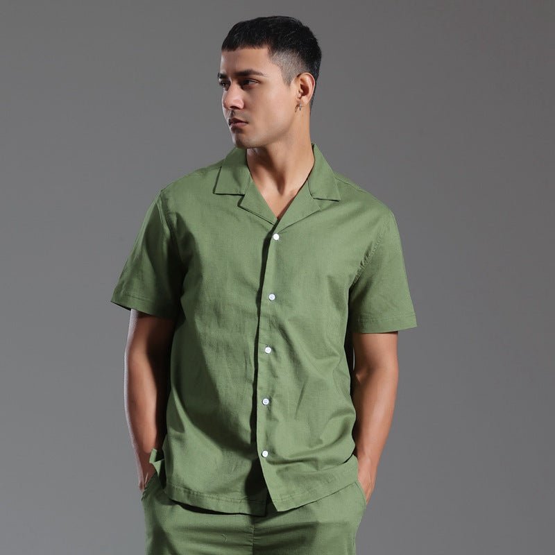 Cuban Collar Linen Cotton Blended Short - sleeved Shirt - BOUTIQUEAMINESHOP.onlin