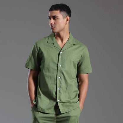 Cuban Collar Linen Cotton Blended Short - sleeved Shirt - BOUTIQUEAMINESHOP.onlin