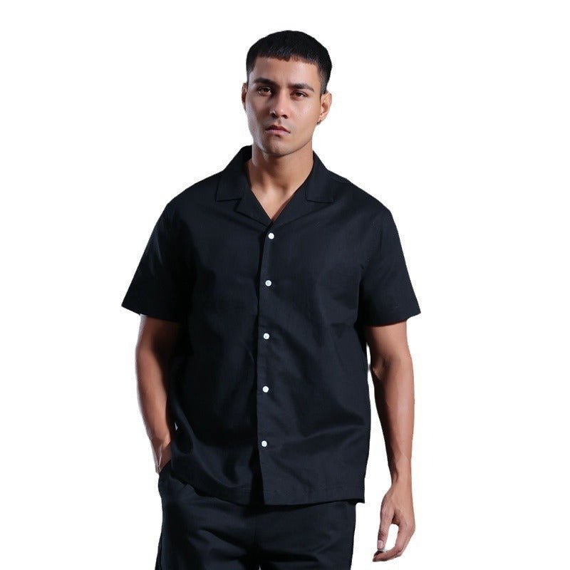 Cuban Collar Linen Cotton Blended Short - sleeved Shirt - BOUTIQUEAMINESHOP.onlin