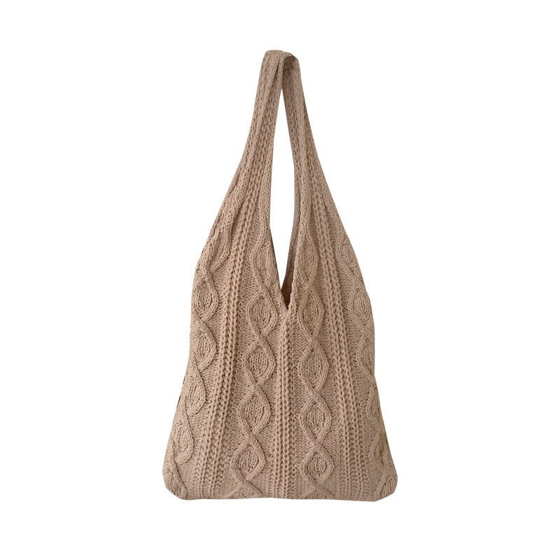 GWomen Shoulder Bags Portable Retro Hollow Knitted Woolen Yarn Bag Shoulder Tote Bag Solid Color Crochet Bag Large Capacity Shopping Tote Bags - BOUTIQUEAMINESHOP.onlin