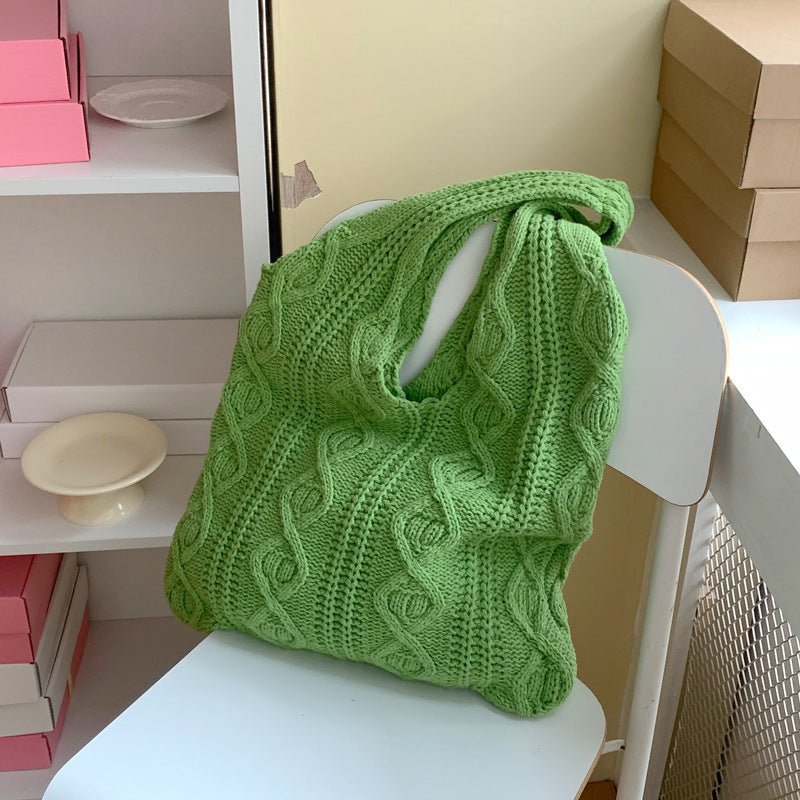 GWomen Shoulder Bags Portable Retro Hollow Knitted Woolen Yarn Bag Shoulder Tote Bag Solid Color Crochet Bag Large Capacity Shopping Tote Bags - BOUTIQUEAMINESHOP.onlin
