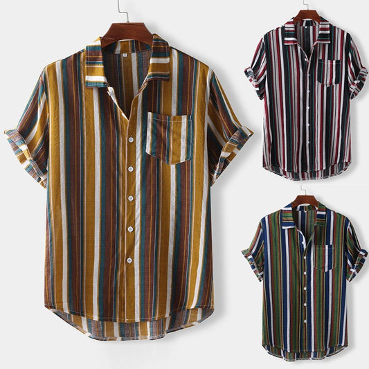 Hawaiian striped casual shirt - BOUTIQUEAMINESHOP.onlin