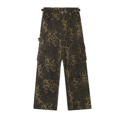 Leopard Camouflage Pleated Casual Straight Trousers - BOUTIQUEAMINESHOP.onlin