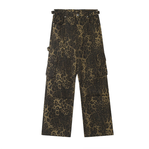 Leopard Camouflage Pleated Casual Straight Trousers - BOUTIQUEAMINESHOP.onlin