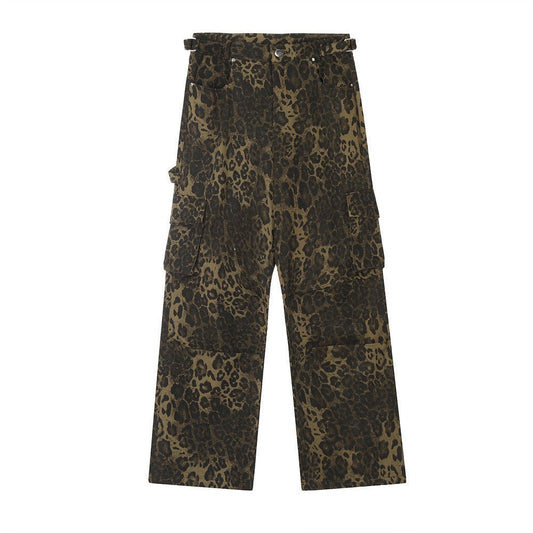 Leopard Camouflage Pleated Casual Straight Trousers - BOUTIQUEAMINESHOP.onlin