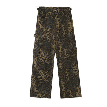 Leopard Camouflage Pleated Casual Straight Trousers - BOUTIQUEAMINESHOP.onlin