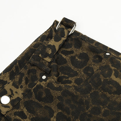 Leopard Camouflage Pleated Casual Straight Trousers - BOUTIQUEAMINESHOP.onlin