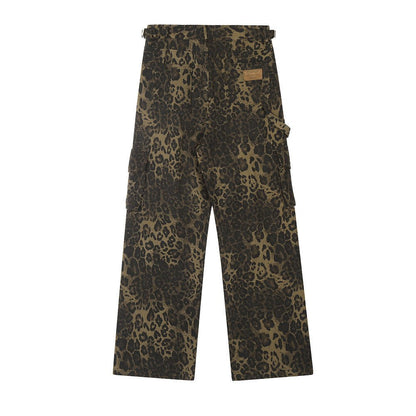 Leopard Camouflage Pleated Casual Straight Trousers - BOUTIQUEAMINESHOP.onlin