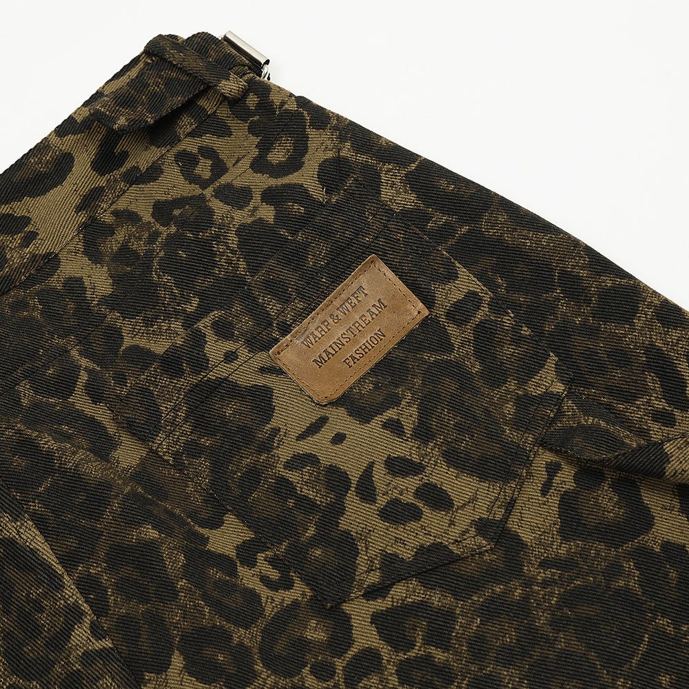 Leopard Camouflage Pleated Casual Straight Trousers - BOUTIQUEAMINESHOP.onlin
