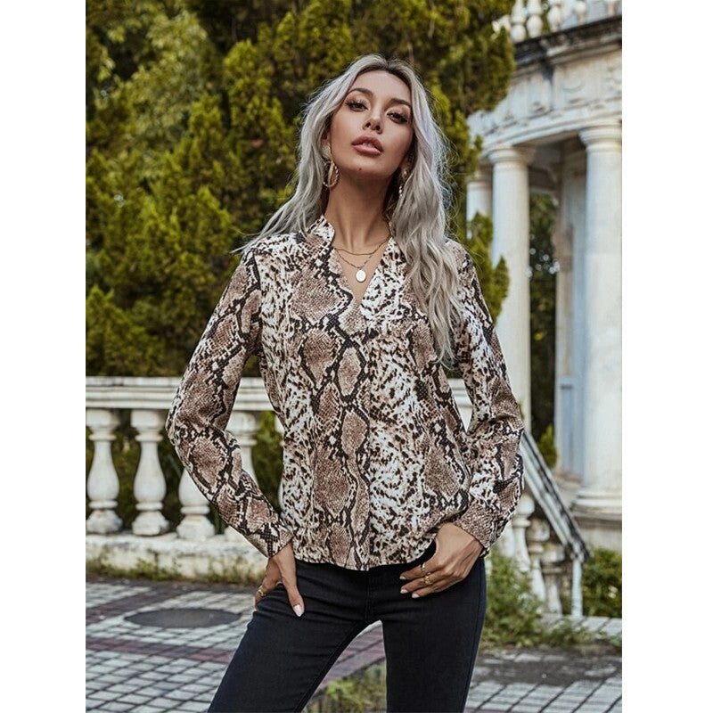 Leopard Print Shirts Long Sleeve Lapel Pattern Shirts Women's - BOUTIQUEAMINESHOP.onlin