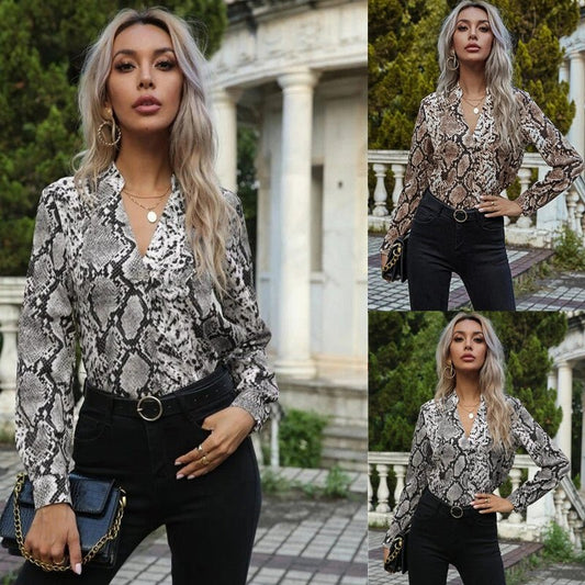 Leopard Print Shirts Long Sleeve Lapel Pattern Shirts Women's - BOUTIQUEAMINESHOP.onlin