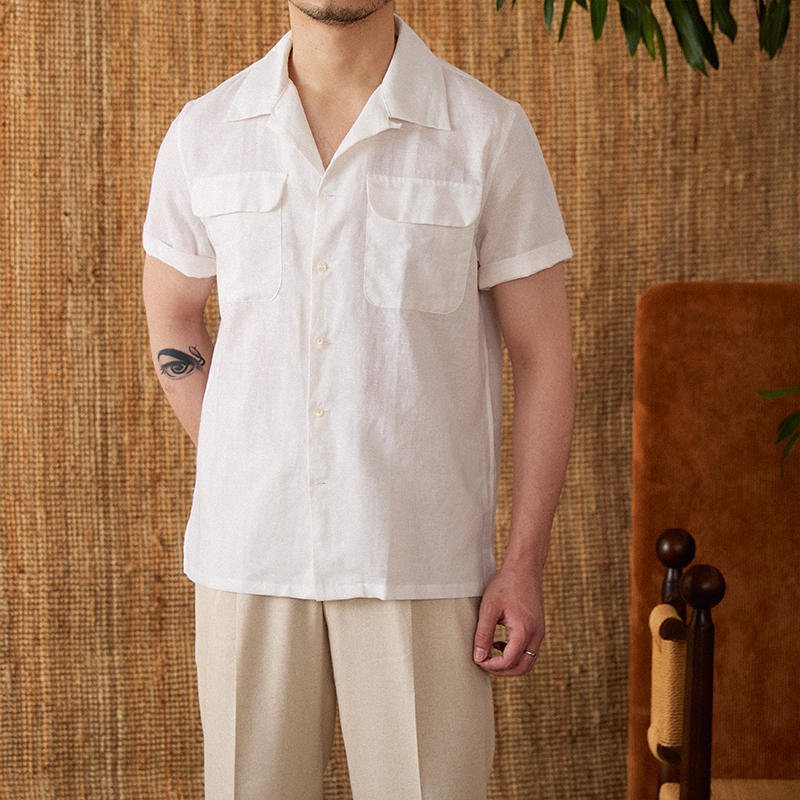 Men's Short - sleeved Summer Cotton And Linen Cuban Collar Shirt - BOUTIQUEAMINESHOP.onlin