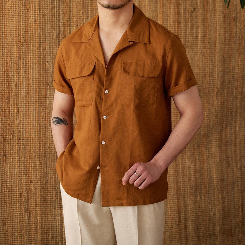 Men's Short - sleeved Summer Cotton And Linen Cuban Collar Shirt - BOUTIQUEAMINESHOP.onlin