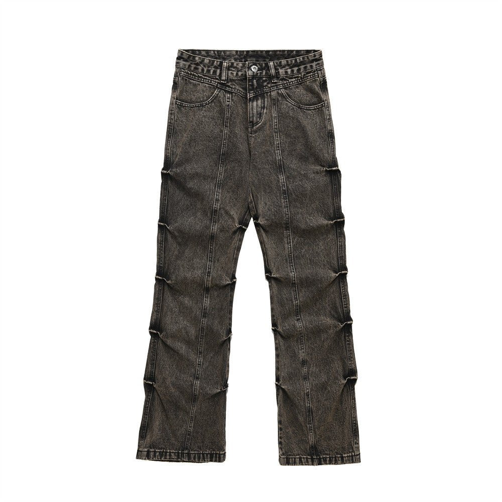 Pleated Loose Denim Trousers Men - BOUTIQUEAMINESHOP.onlin